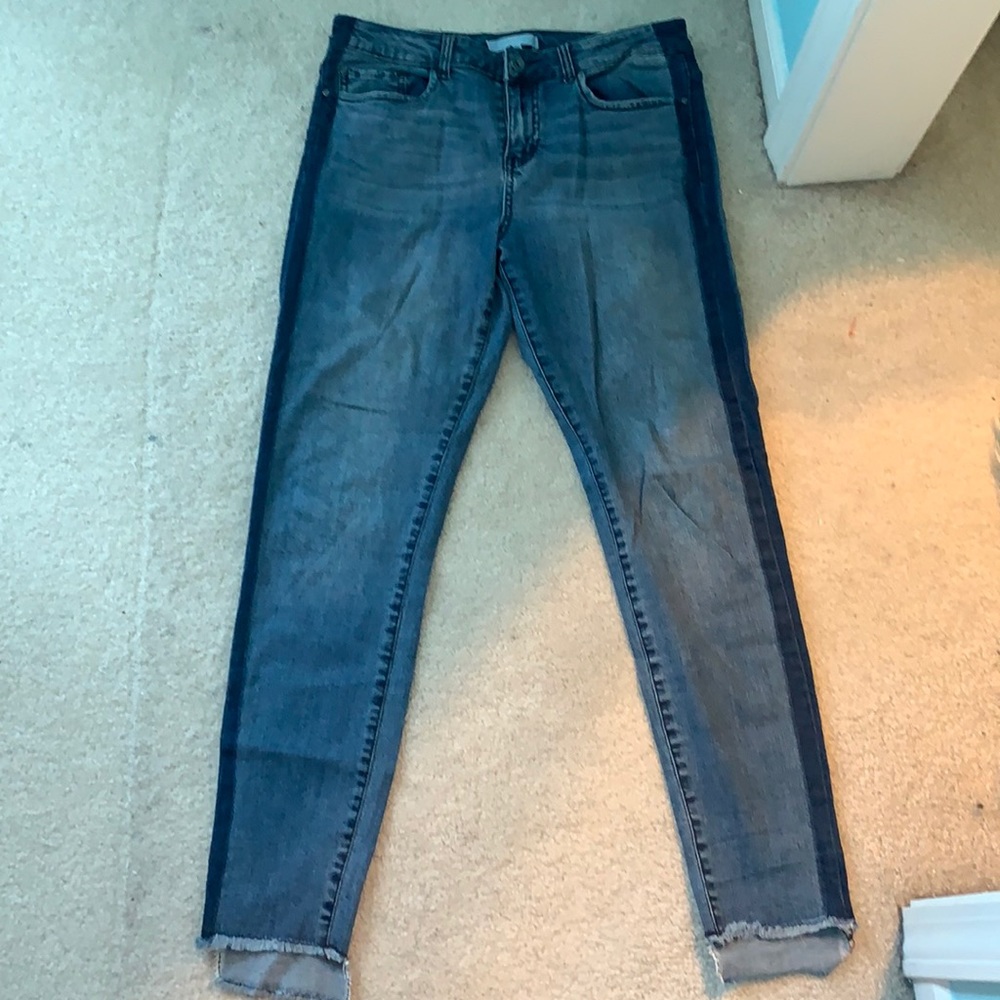 Tuxedo stripe high rise skinny jeans